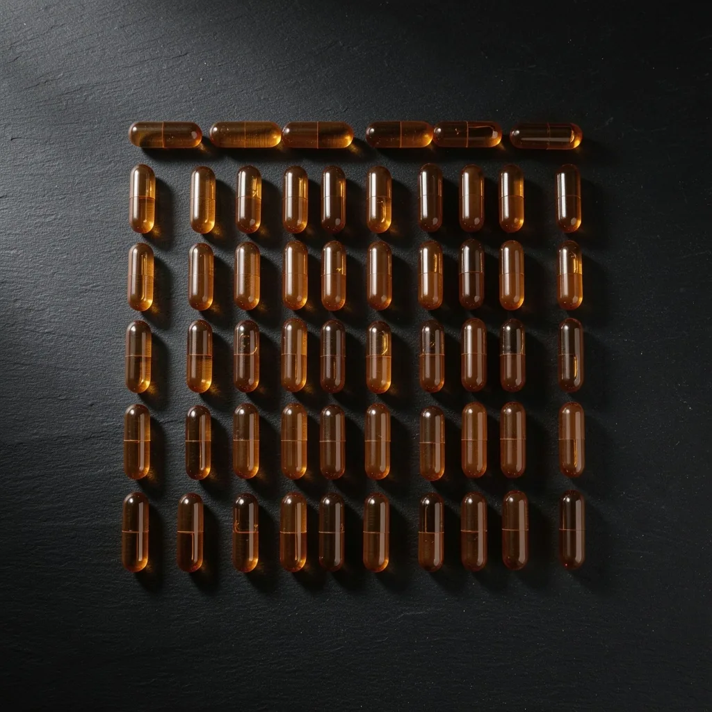 Supplement capsules arranged on dark surface