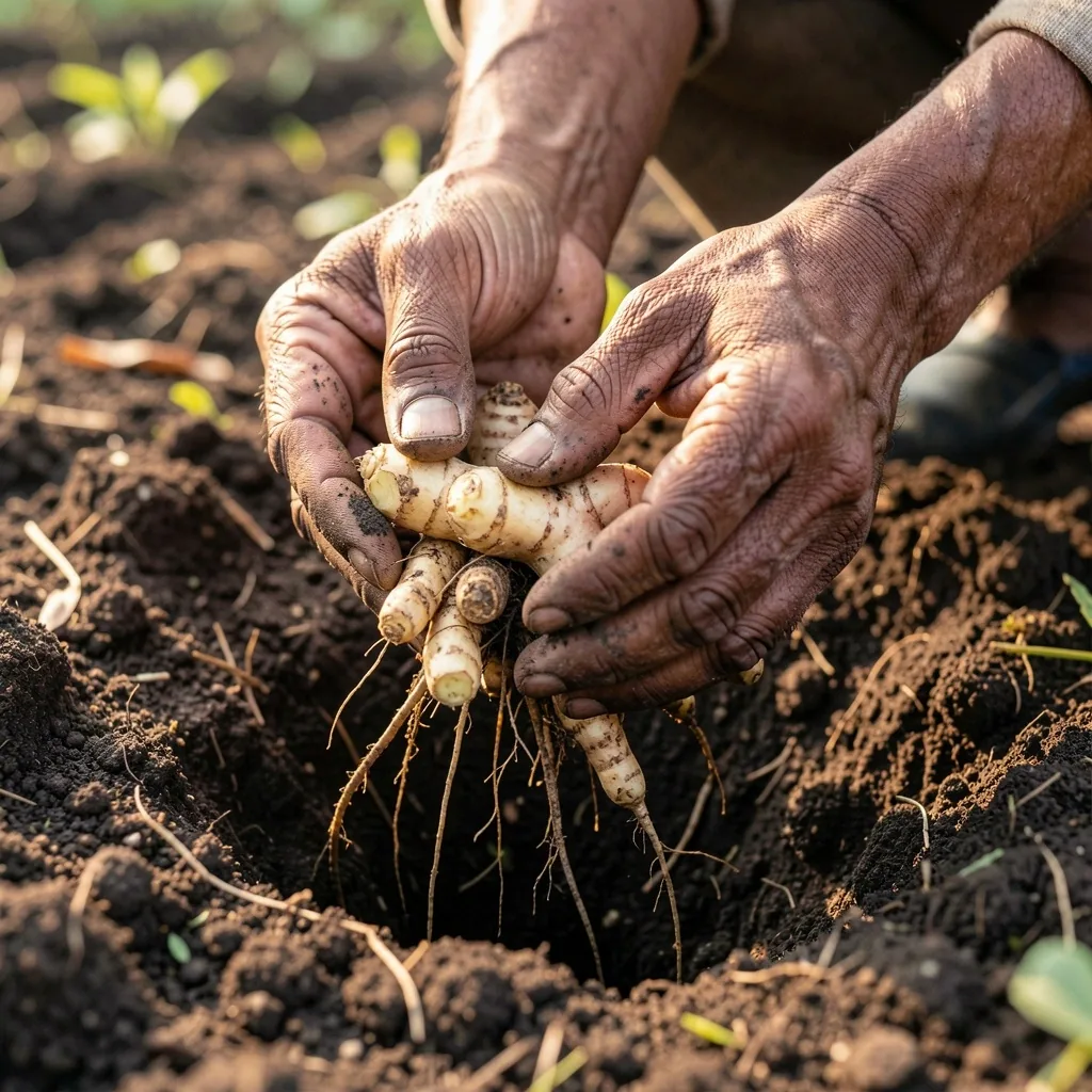 Freshly harvested ginger root from Indonesian soil
