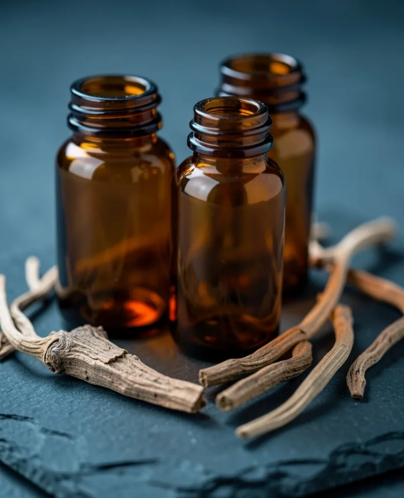 Botanical supplement ingredients on a dark surface